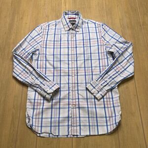 Victorinox Button Down Shirt Men’s Medium Slim Fit Plaid White Blue Long Sleeve
